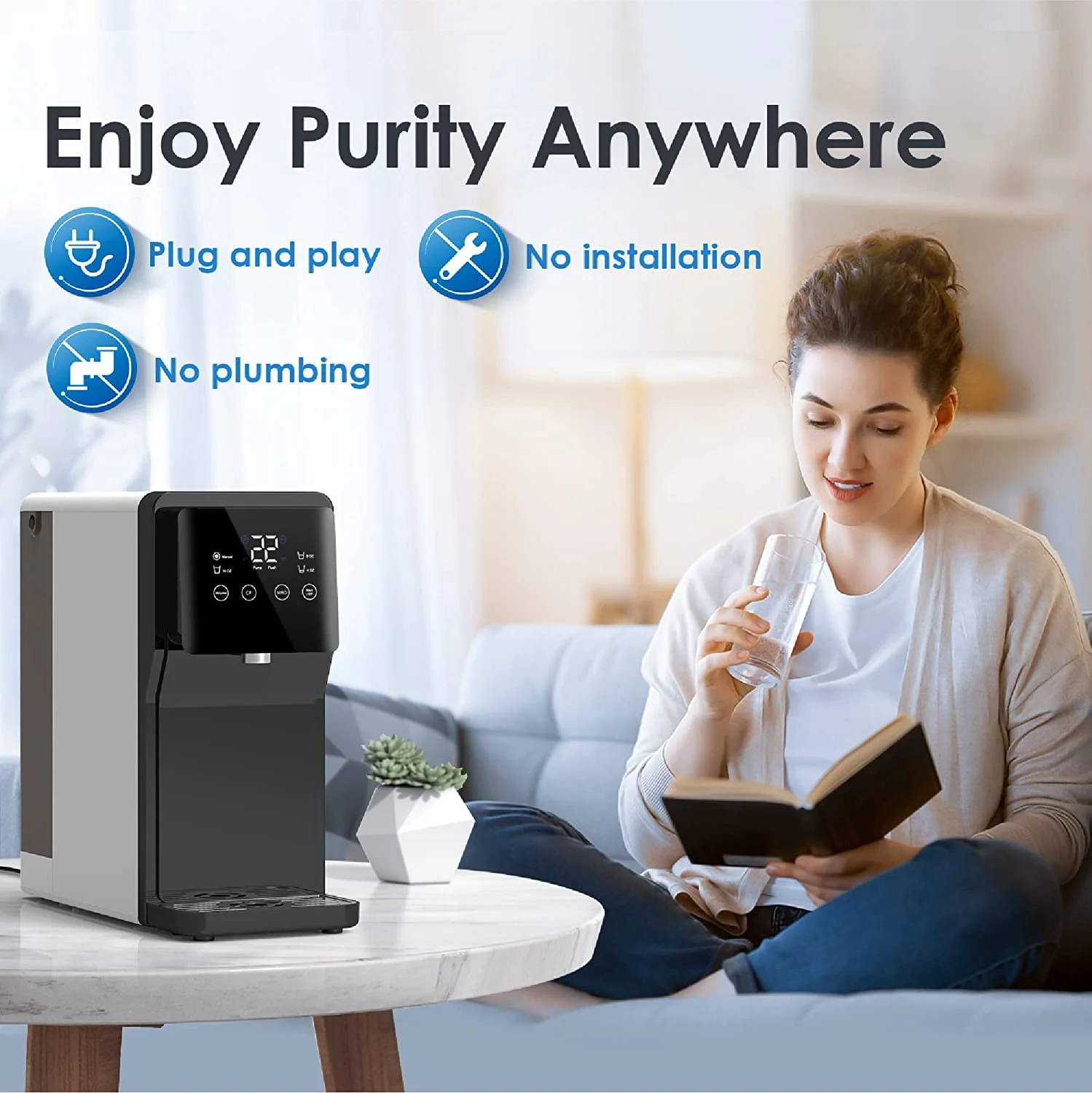 Waterdrop N1 Countertop Reverse Osmosis Water Filter System, TDS Reduction, Filter Life Reminder, Automatic Flushing, 3:1 Pure to Drain, UV Sterilization, No Installation Required - Image 2