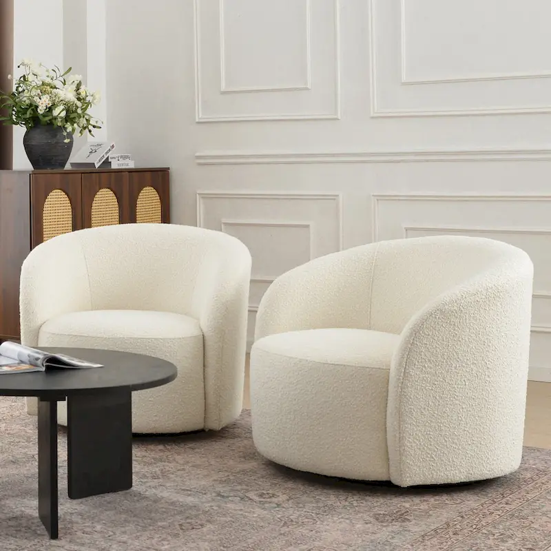 Set of 2 KINWELL 34-Inch Wide Upholstered Swivel Barrel Chairs
