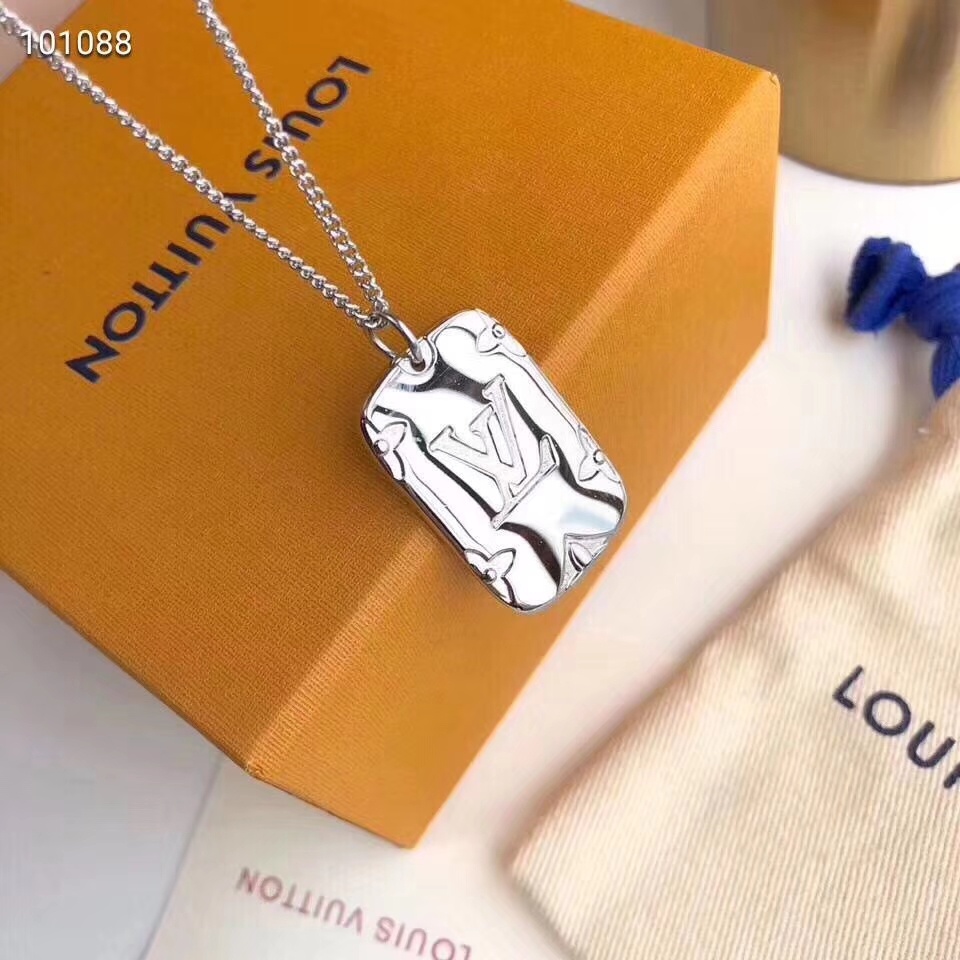 Louis Vuitton Debossed LV Monogram Tag Pendant Necklace - Original Replica Club