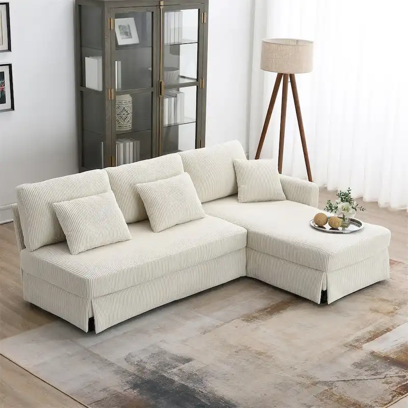 Contemporary L-Shaped Corduroy Sofa with Reversible Chaise from Harper & Bright Designs