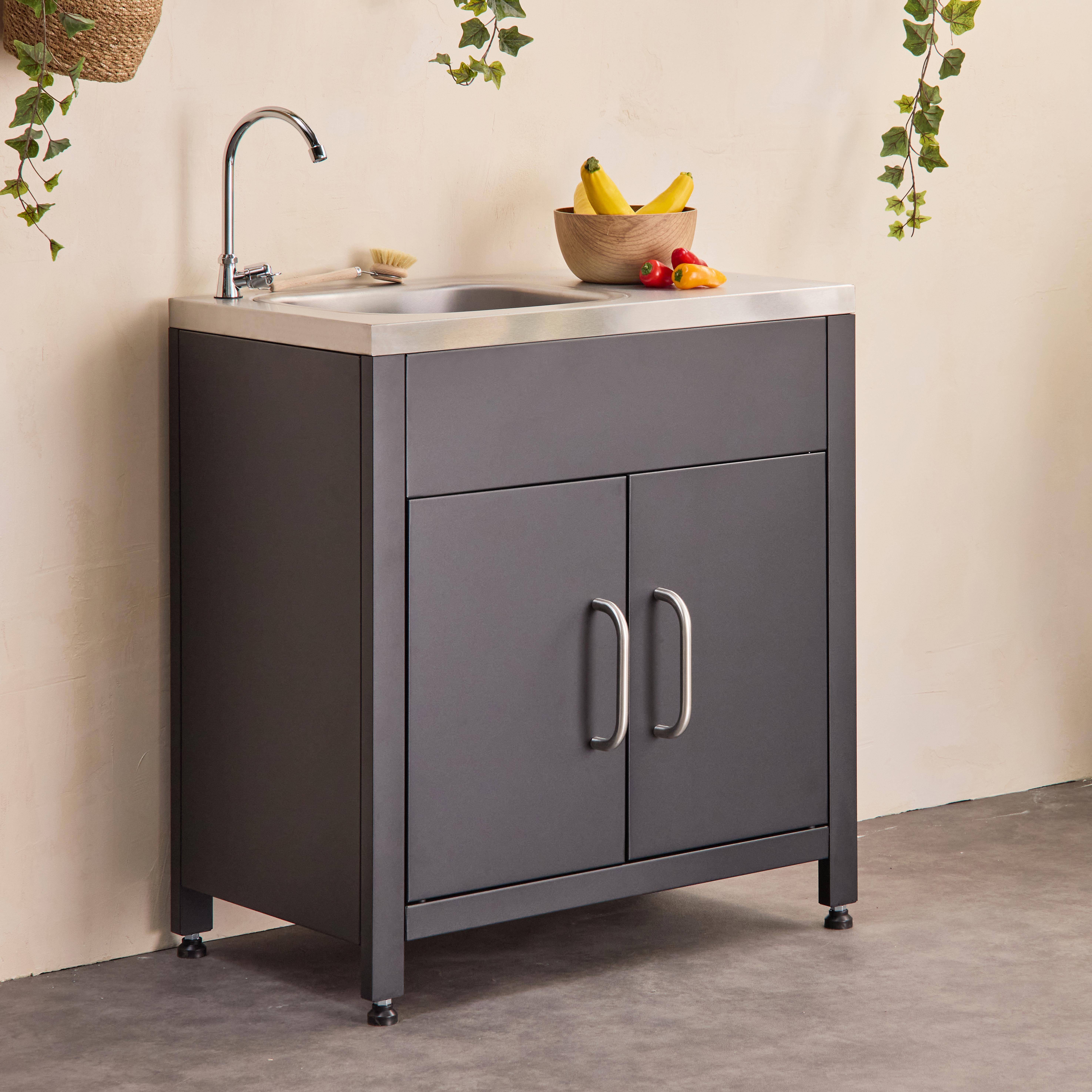 Grimaud - Cocina exterior de acero con fregadero de 80cm