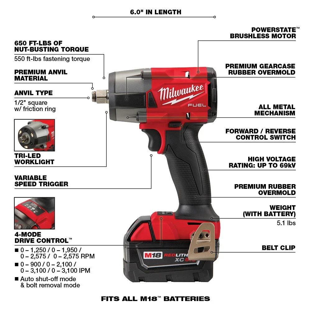 Milwaukee M18 FUEL 18V Brushless Cordless 7-Tool Combo Kit With Two 5.0 Ah Batteries - Image 4 Milwaukee M18 FUEL 18V Brushless Cordless 7-Tool Combo Kit With Two 5.0 Ah Batteries - Image 4