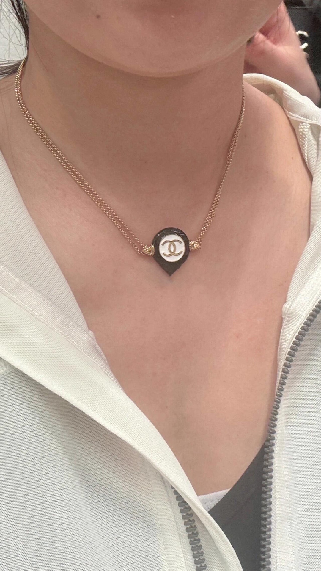 Chanel Black & White Round Enamel Necklace Bracelet and Ring - Original Replica Club