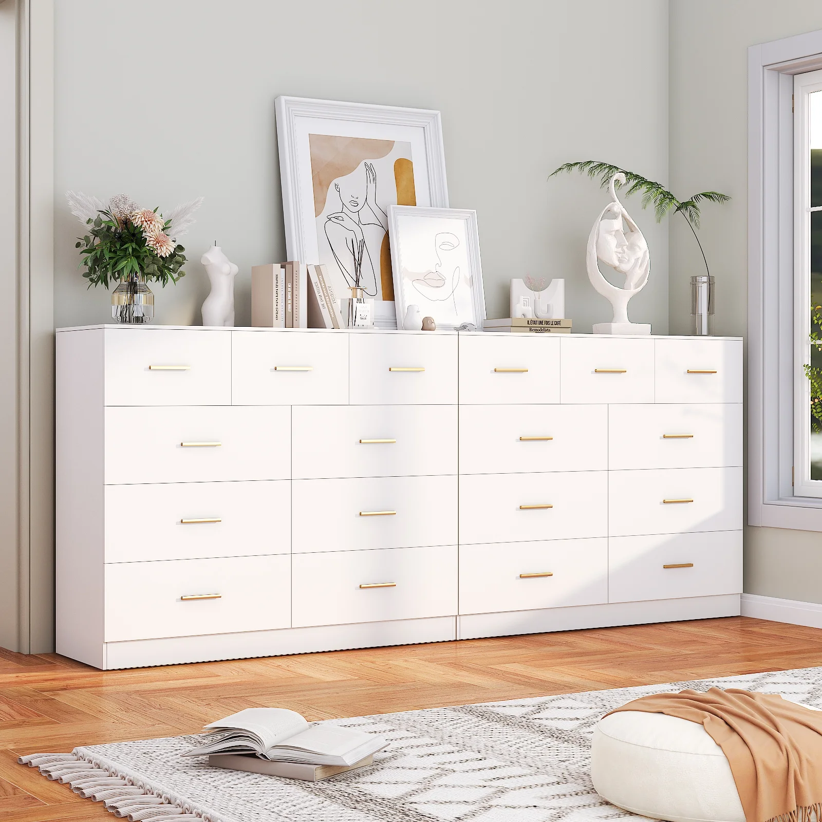 Ktaxon 6 Drawer Double Dresser Wood Dresser Storage Cabinet Drawer Organizer Chest Of Drawers, White - Image 23