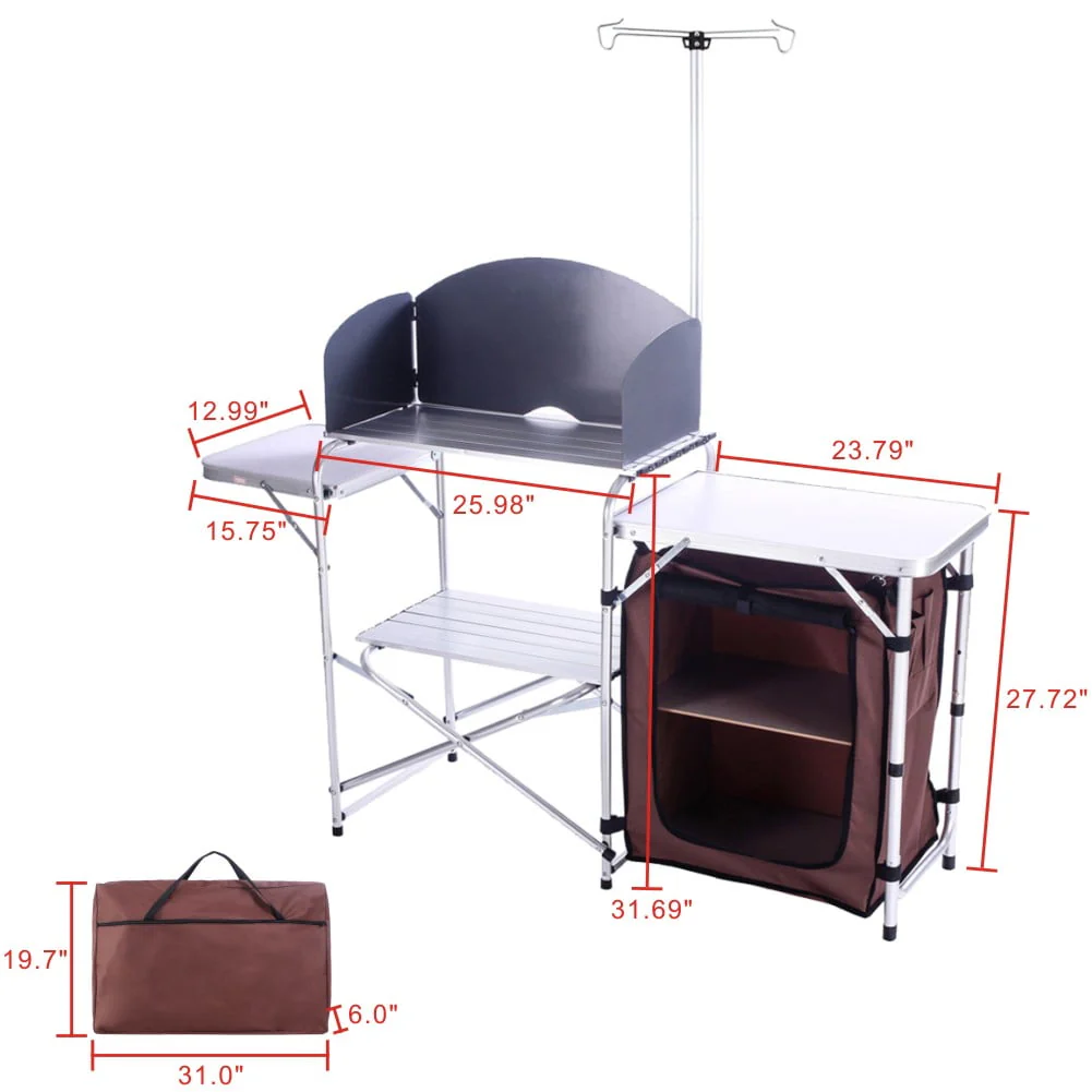 Folding Cooking Table Outdoor Portable Cook Station Aluminum Camping Kitchen with Storage Organizer,Silver - Image 2