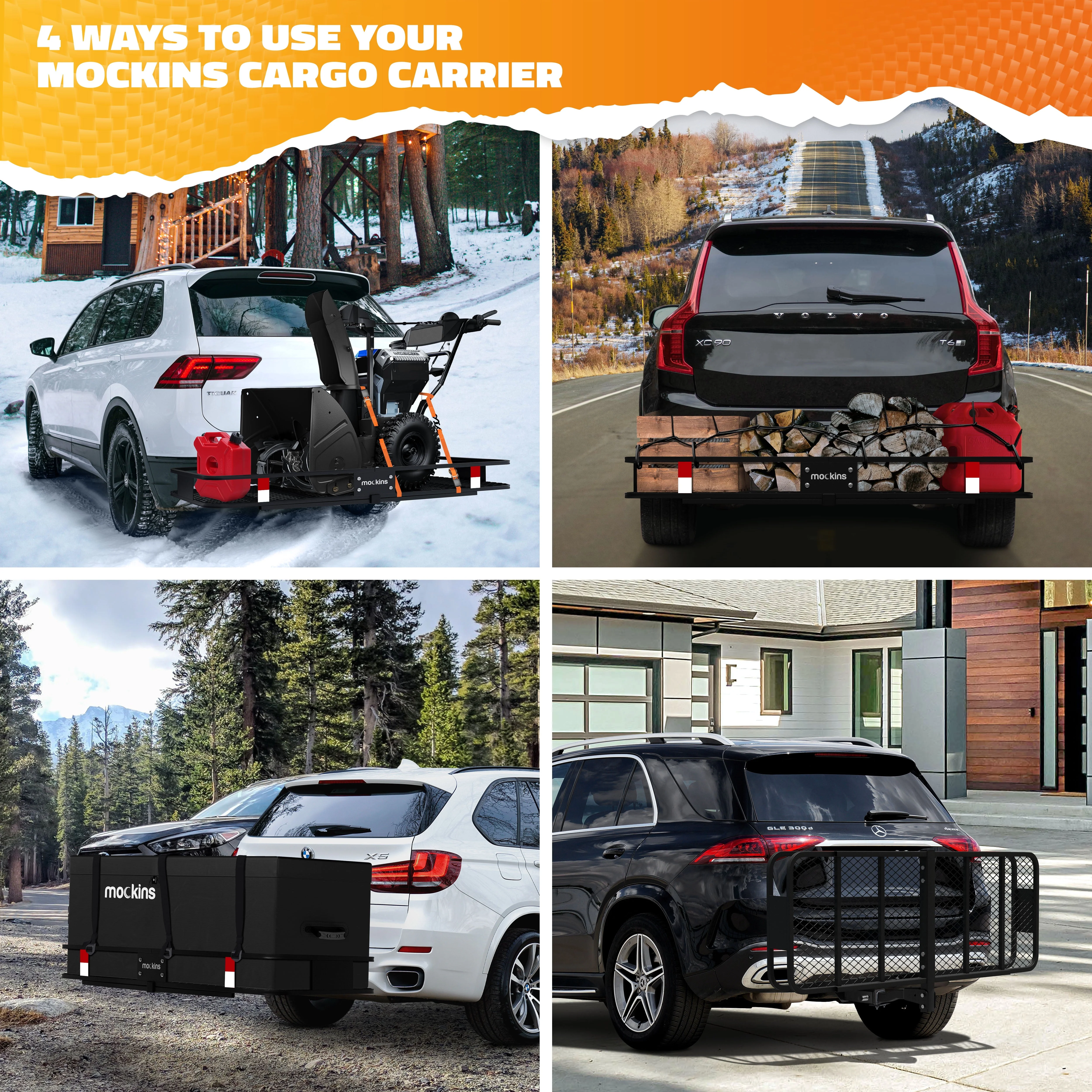 Mockins 60"x20"x6" Car Cargo Carrier Hitch Mount | 500 lbs Cap. Folding Hitch Basket with 16 CF Cargo Bag - Image 8