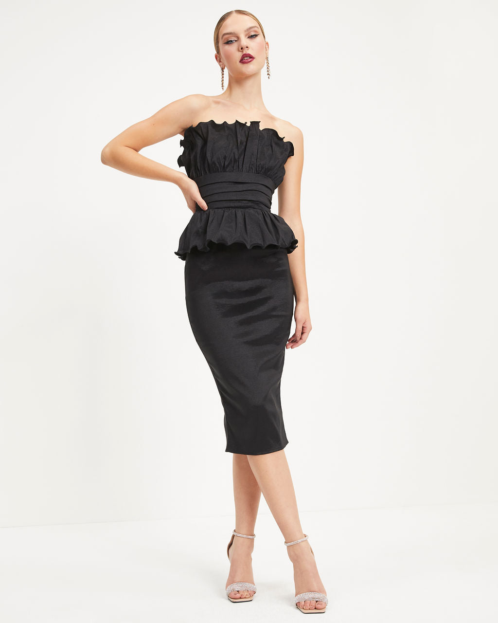 Raven Strapless Peplum Midi Dress - Black - Se7enfashion
