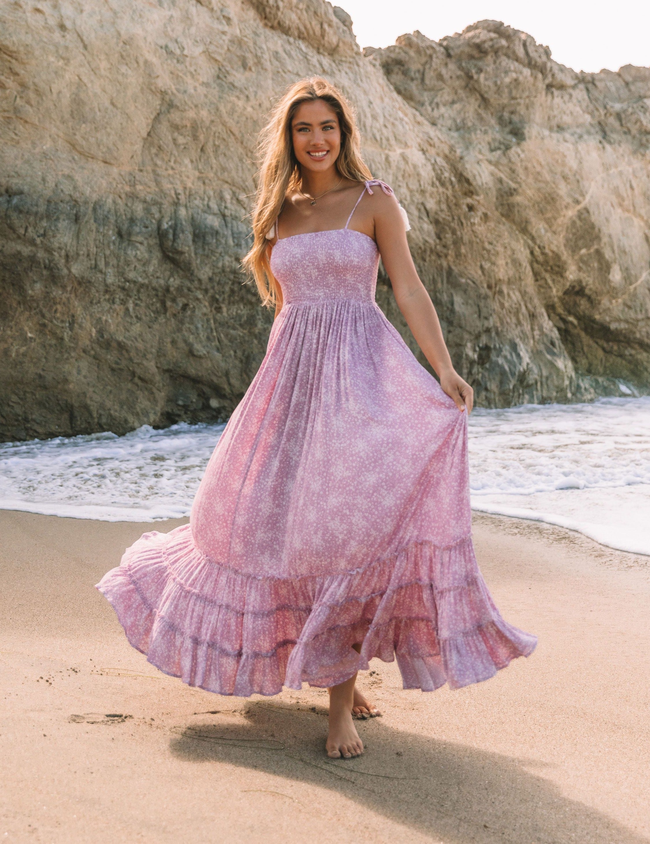 Bradlea Smocked Tassel Tie Maxi Dress - Lilac - SALE - Se7enfashion