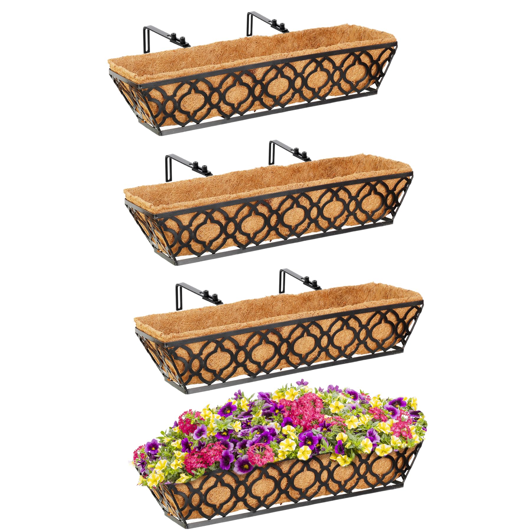 YM 4 Packs 24 Inch Flower Boxes for Deck Railings