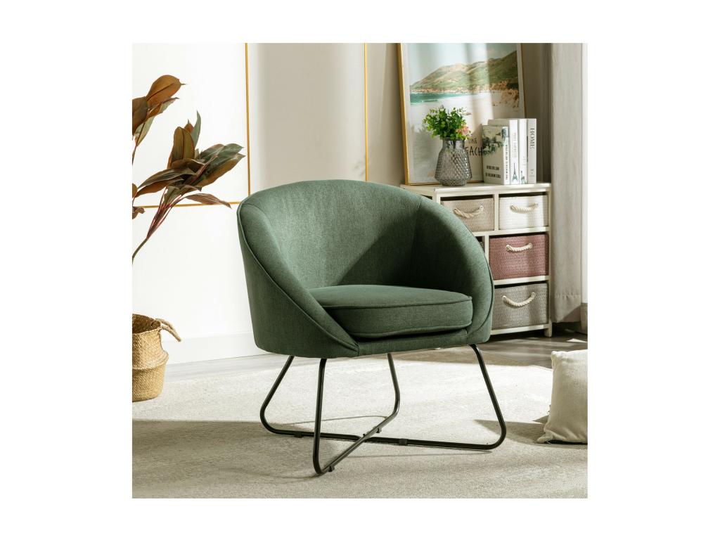 Luzssnh - Sillón de tela verde con patas de metal negro