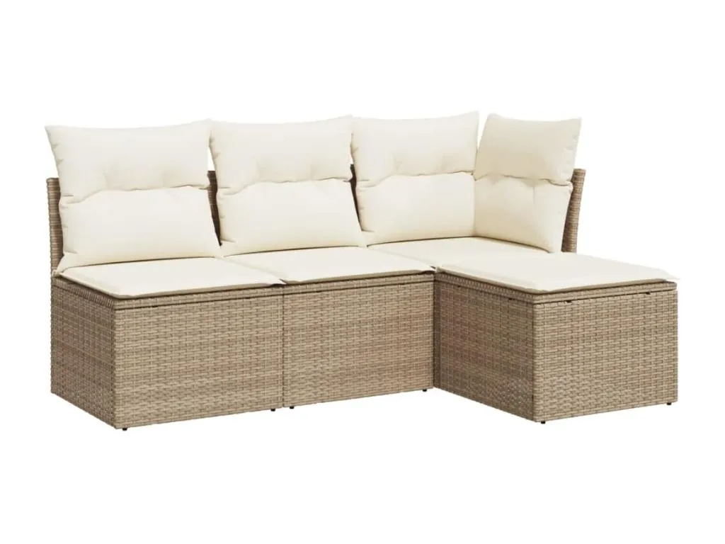 Juego de sofás jardín con cojines 4 pzas ratán sintético beige 61824oazb
