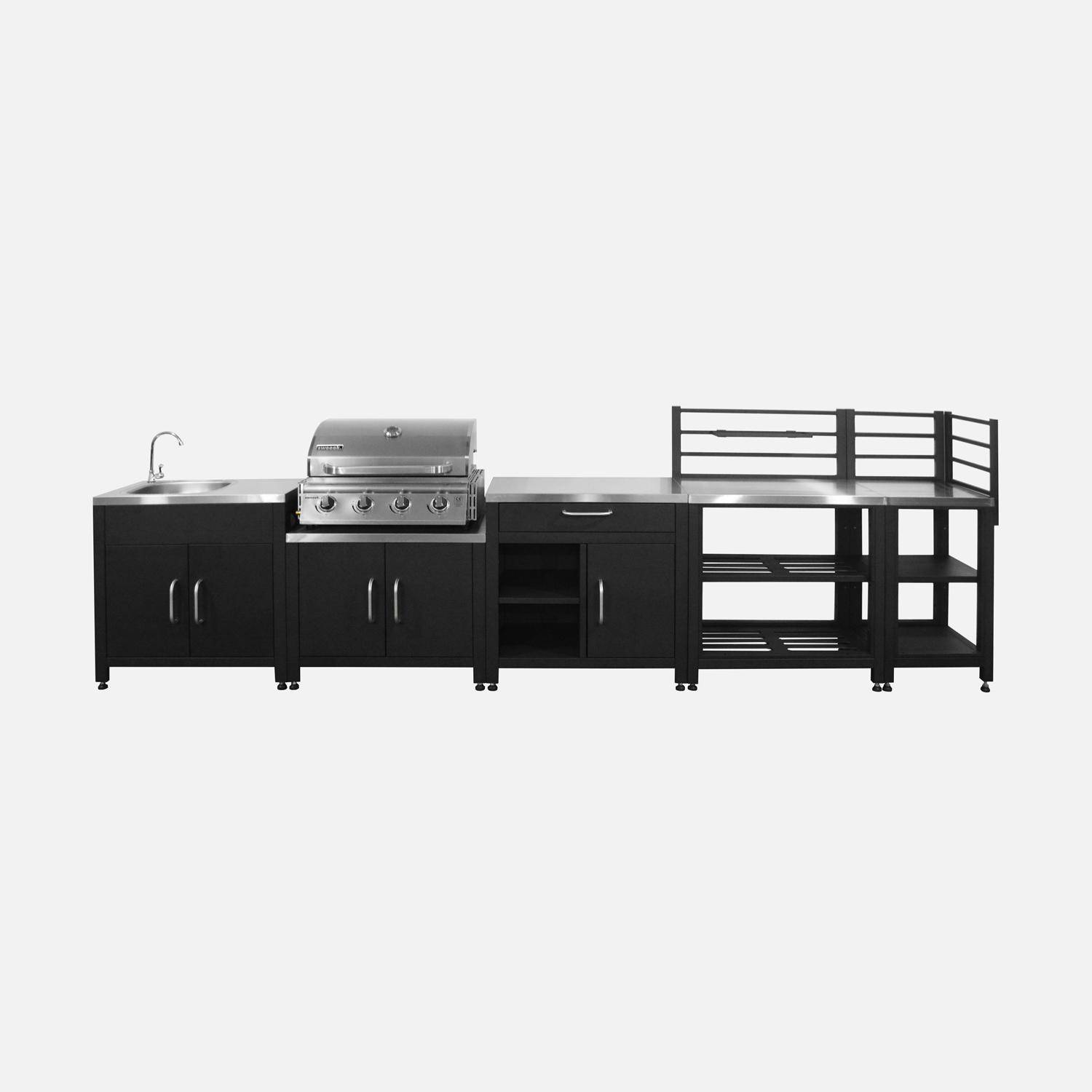 Grimaud 5 módulos + barbacoa de gas - Cocina exterior 5 módulos acero inoxidable con barbacoa gas 4 quemadores