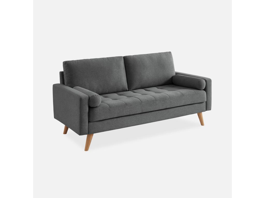 Sofá escandinavo 3 plazas gris oscuro con patas de madera