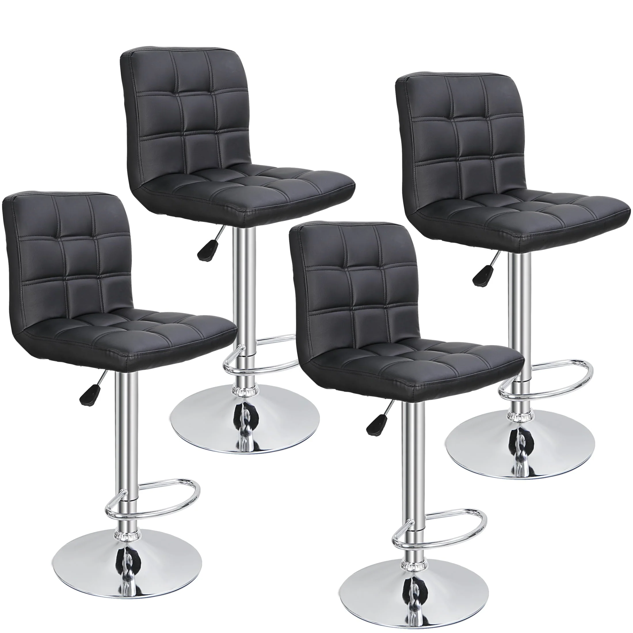 ZENY Set of 4 Bar Stool Soft Cushion Metal Frame 24-32" Swivel Chair, Black