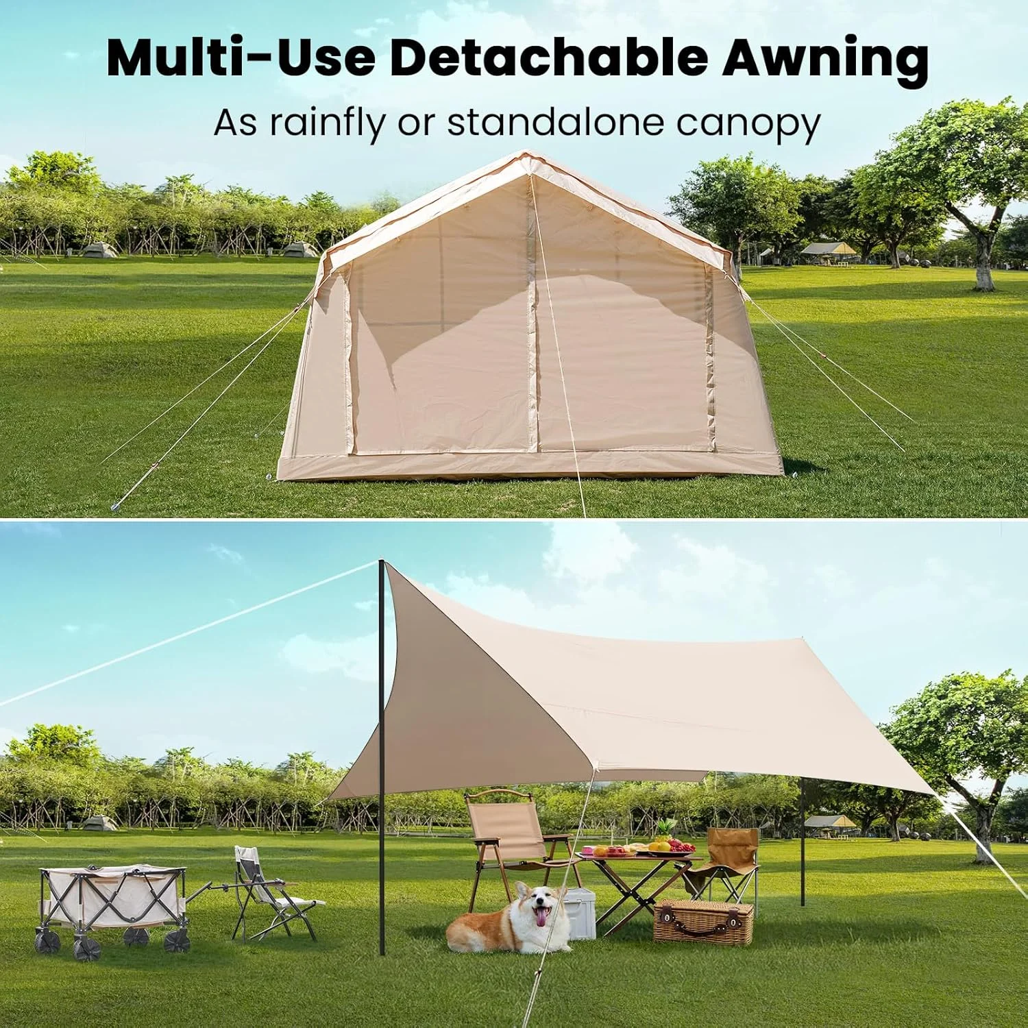 Lilypelle 4-6 Person Blow Up Inflatable Tent with Stove Jack, Hot Tent for Camping with Hand Pump, Waterproof Inflatable Camp Tent with Mesh Windows, Easy Setup Glamping Inflatable House - Image 44