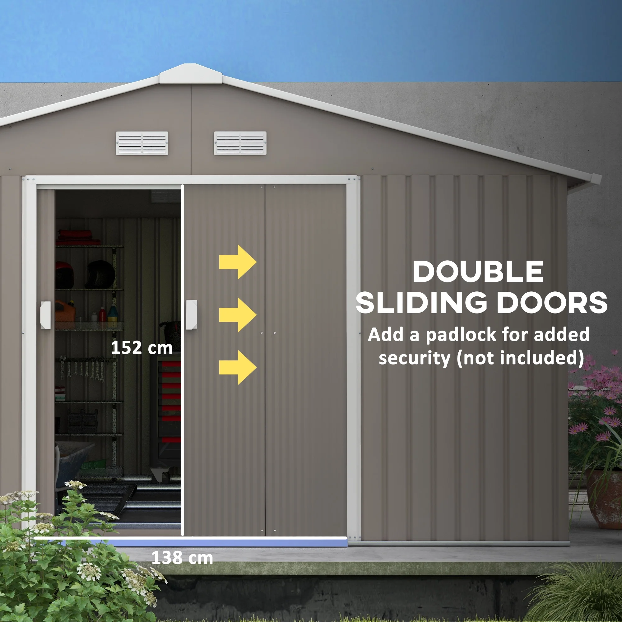 Outsunny 7' x 4' Metal Storage Shed Organizer, Garden Tool House with 4 Vents and 2 Sliding Doors for Backyard, Patio, Garage, Lawn, Dark Gray - Image 77