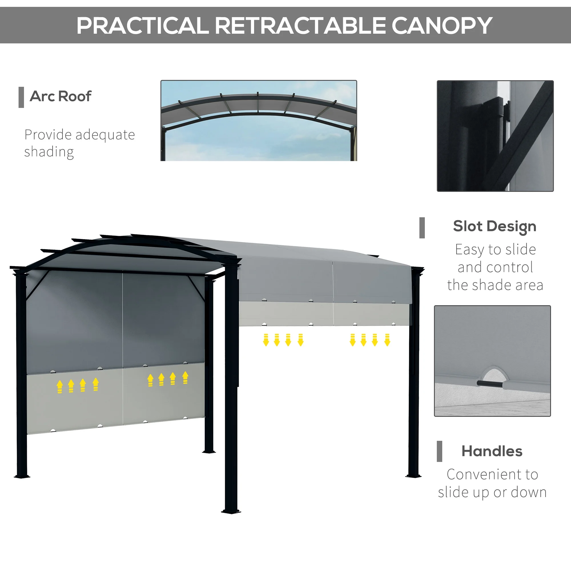 Outsunny 11' x 11' Outdoor Retractable Pergola Canopy, Sun Shade Canopy Patio Metal Shelter for Garden Porch Beach, Beige - Image 13