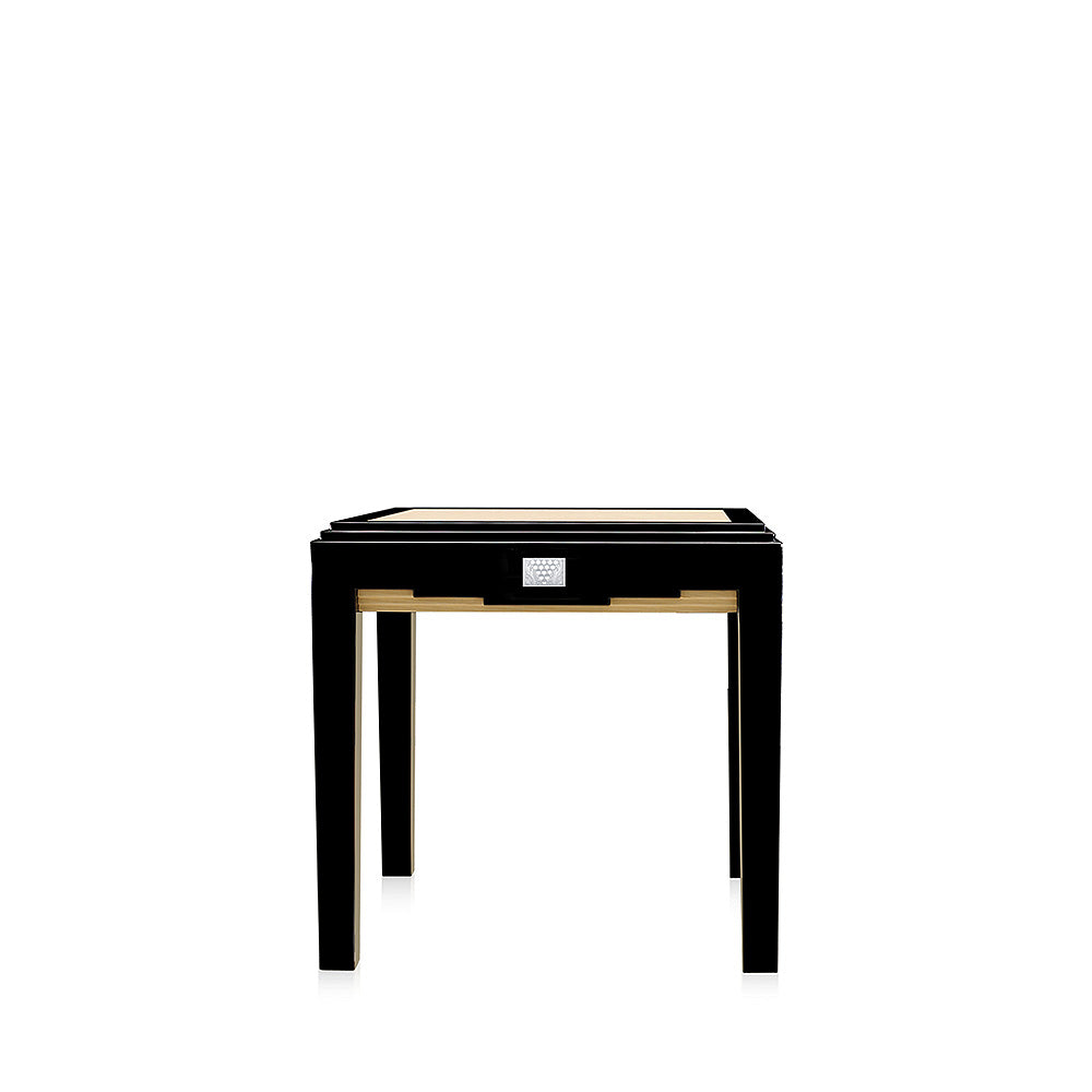 TABLE D'APPOINT RAISINS - CRISTAL INCOLORE, LAQUÉ NOIR ET FRÊNE IVOIRE, GRAND MODÈLE