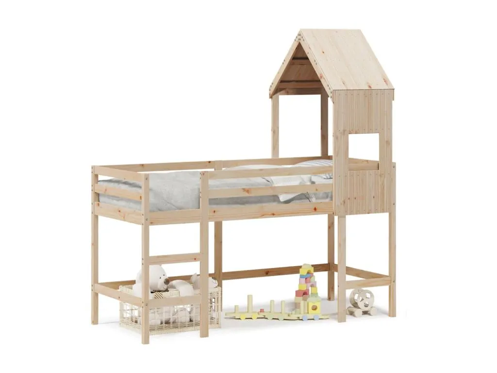 Cama alta con escalera y techo madera maciza de pino 90x190 cm ldk3541254