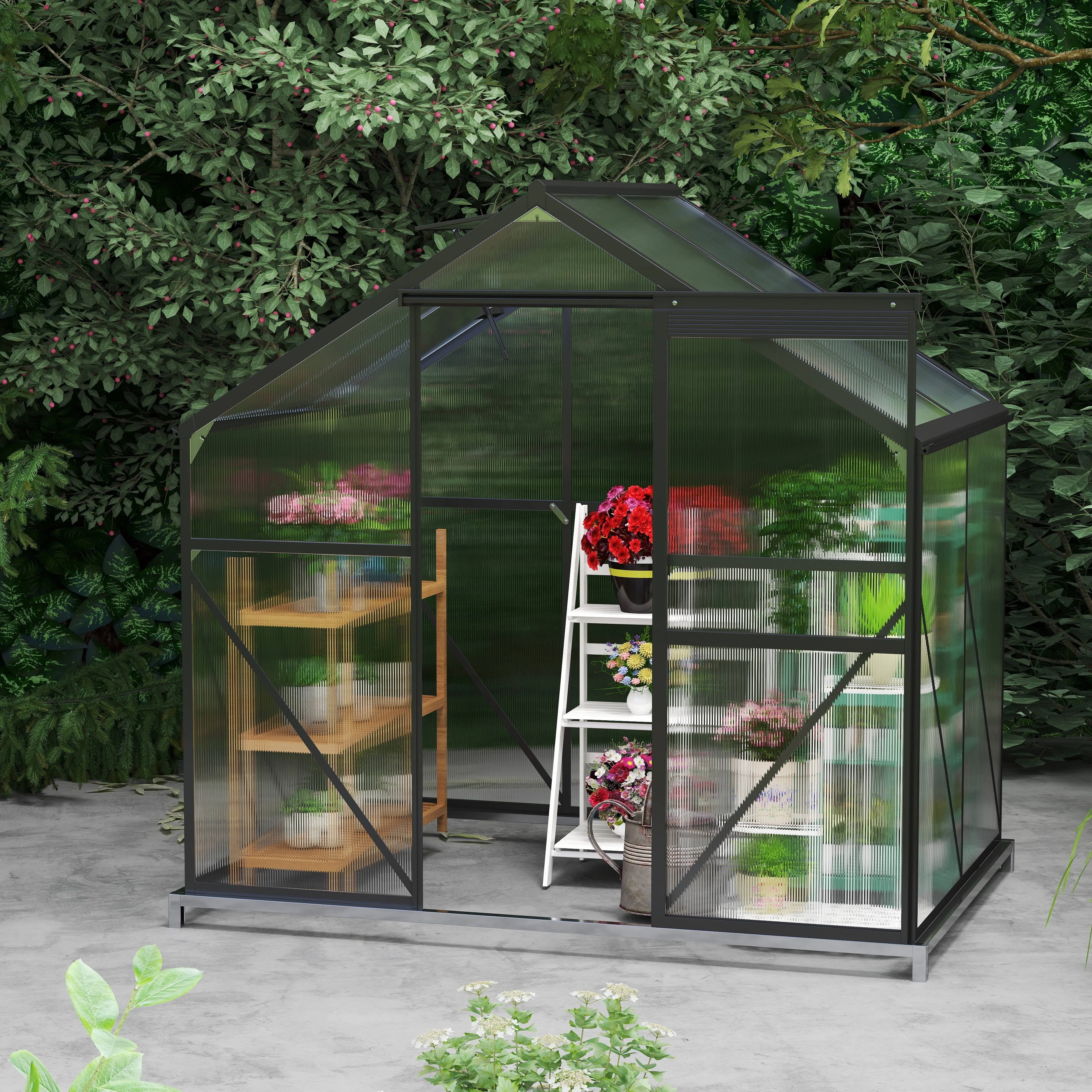 Asofer 6' x 4' Greenhouse for Outdoors, Aluminum Walk-in Green Houses shed with Rain Gutter and Roof Vent for Backyard - Image 9