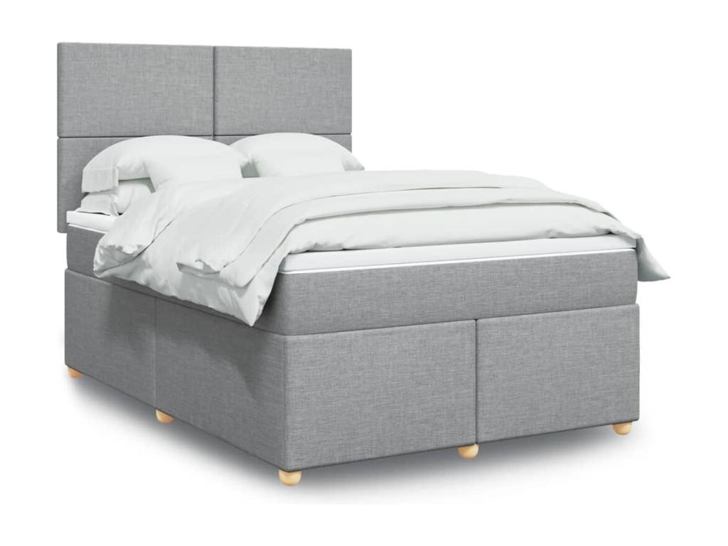 Cama box spring con colchón tela gris claro 140x190 cm