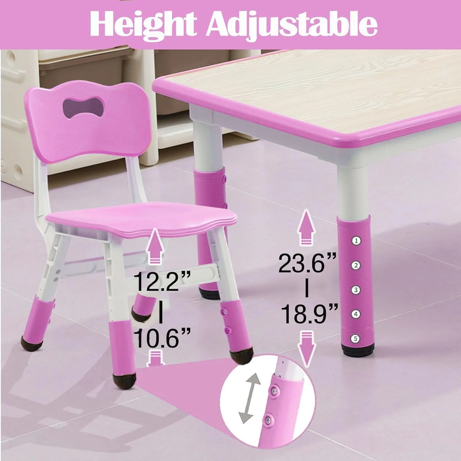 TROPOW Kids Table and Chairs,Height Adjustable Toddler Table and 6 Chair,Multi-Activity Table with Graffiti Desktop Non-Slip Legs for Ages 2-10,Children Activity Table for Daycare,Classroom,Blue - Image 19