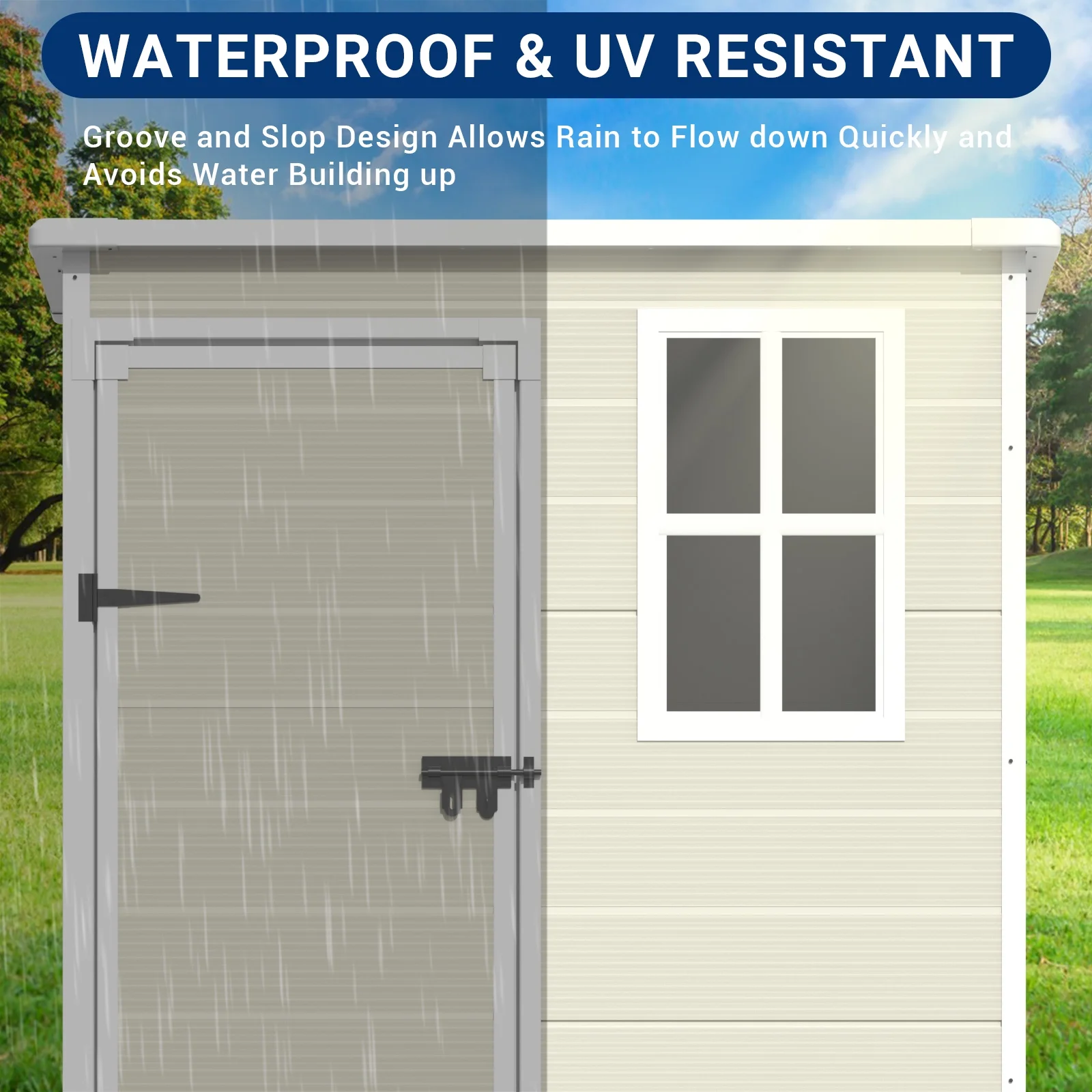ELPOSUN Outdoor Storage Shed 6x4.5 ft, Resin Outside Sheds & Outdoor Storage Plastic for Trash Can, Bike, Lawnmower, Generator, Tool Shed with Lockable Door for Backyard, Lawn, Patio, Grey & White - Image 15