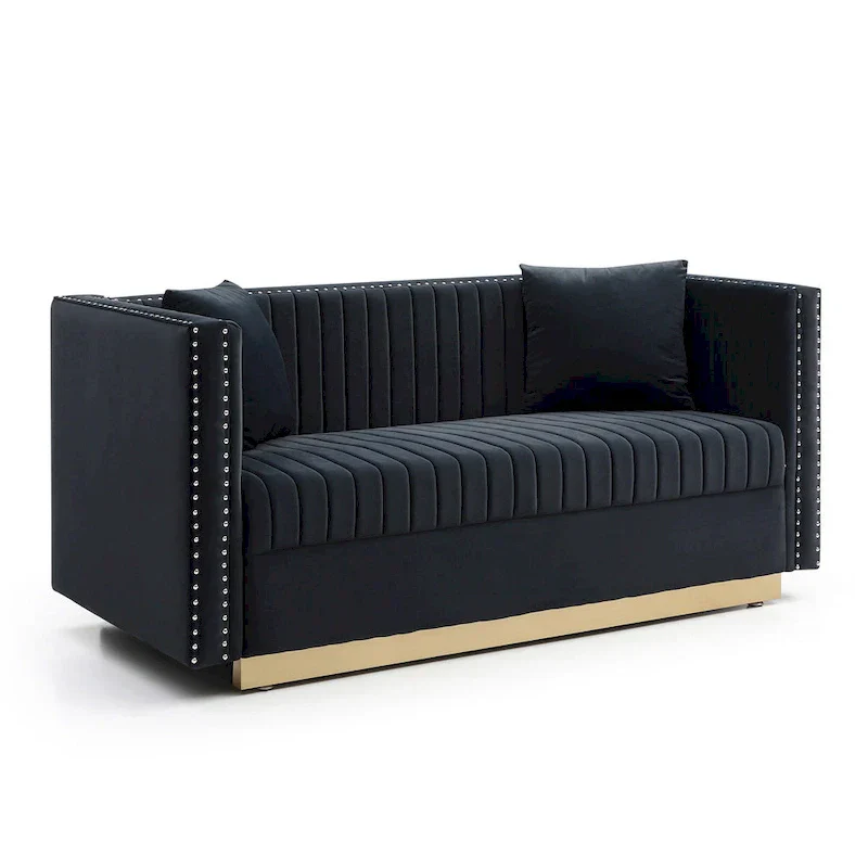 Modern Velvet Loveseat with Vertical Channel Tufting - 61.4 x 28 x 28 inches