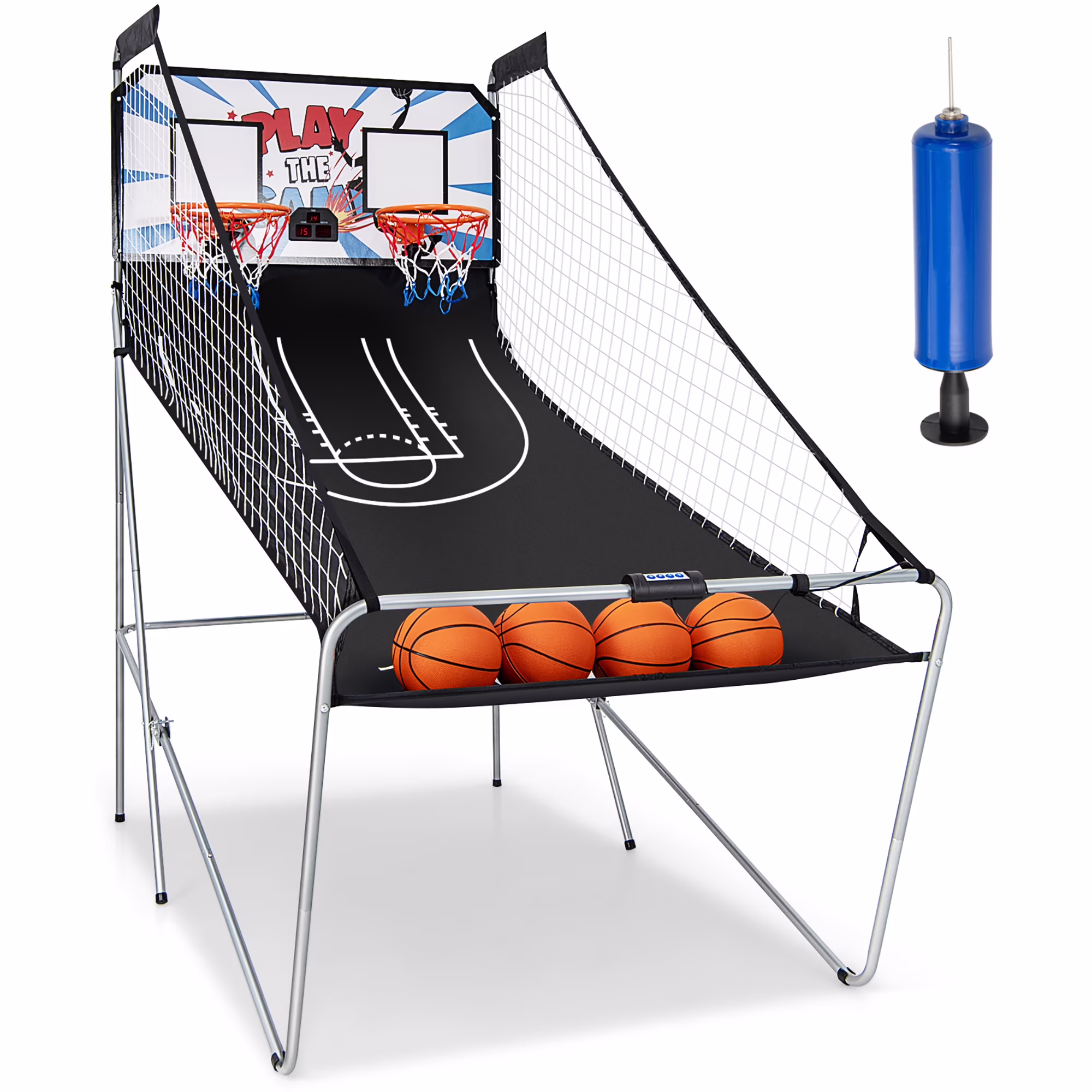 Costway Dual LED Electronic Shot Basketball Arcade Game with 8 Game Modes 4 Balls Foldable Grey - Image 3