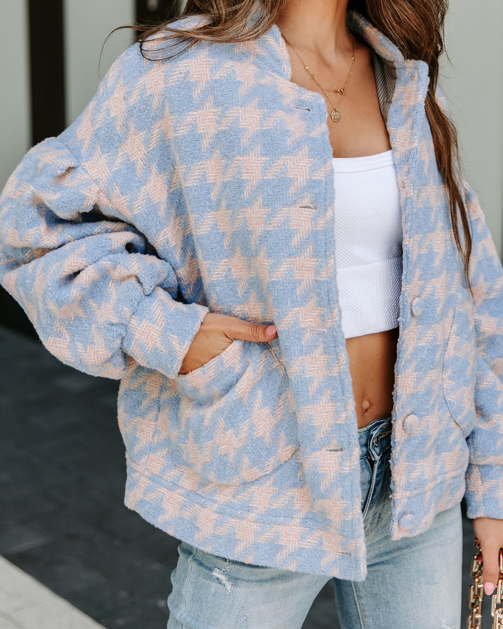 Amelie Houndstooth Pocketed Jacket - Se7enfashion