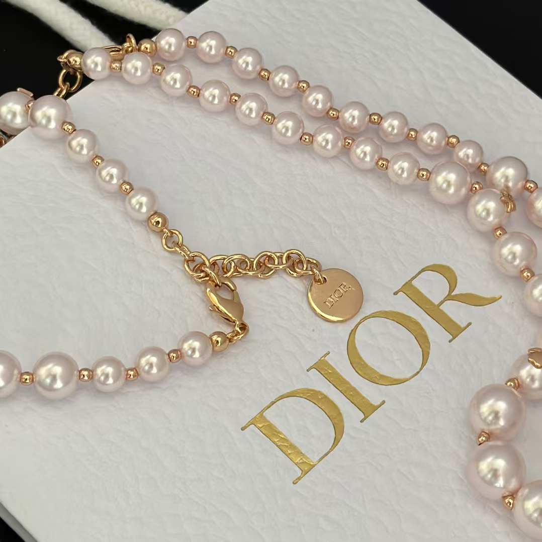 Dior Rose Gold- Finish Vintage Pearl Necklace - Original Replica Club