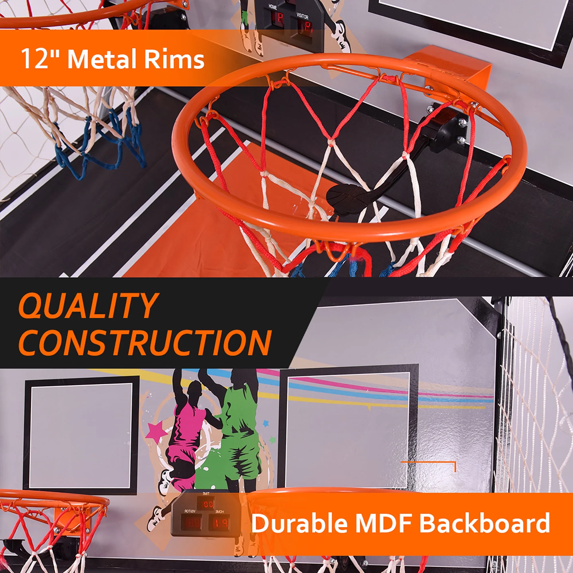 Costway Dual LED Electronic Shot Basketball Arcade Game with 8 Game Modes 4 Balls Foldable Grey - Image 7