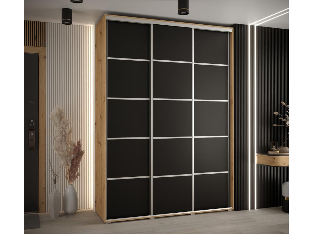 ARMARIO DAVOS 4 DE PUERTAS CORREDERAS 235,2/180/60 3 puertas (Artisan/Negro/Plata)