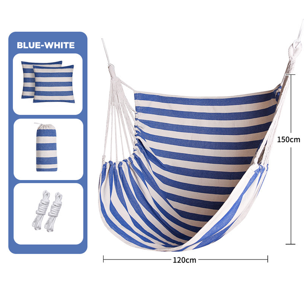 Outdoor Adult Swing Hammock Chair with Rope and Canvas Durable 150kg Capacity Hanging Hammock for Courtyard Use