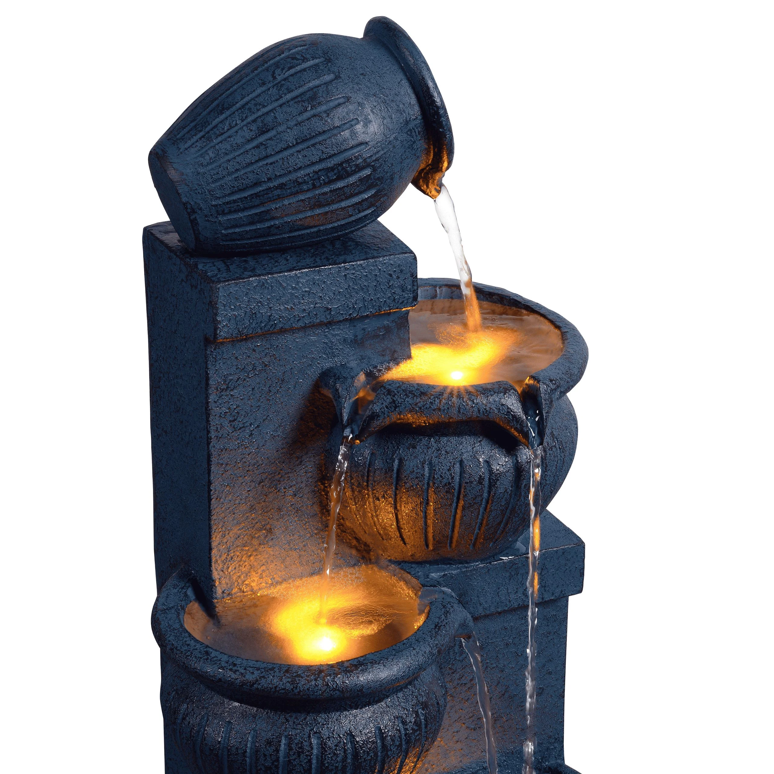 Teamson Home Outdoor Water Fountain with Lights-C 4-Tier Cascading Bowl Design with LED Light & Solar Pump, Solar-Powered Water Fountain Outdoor Garden, Yard, or Patio D-cor, Navy Blue - Image 15