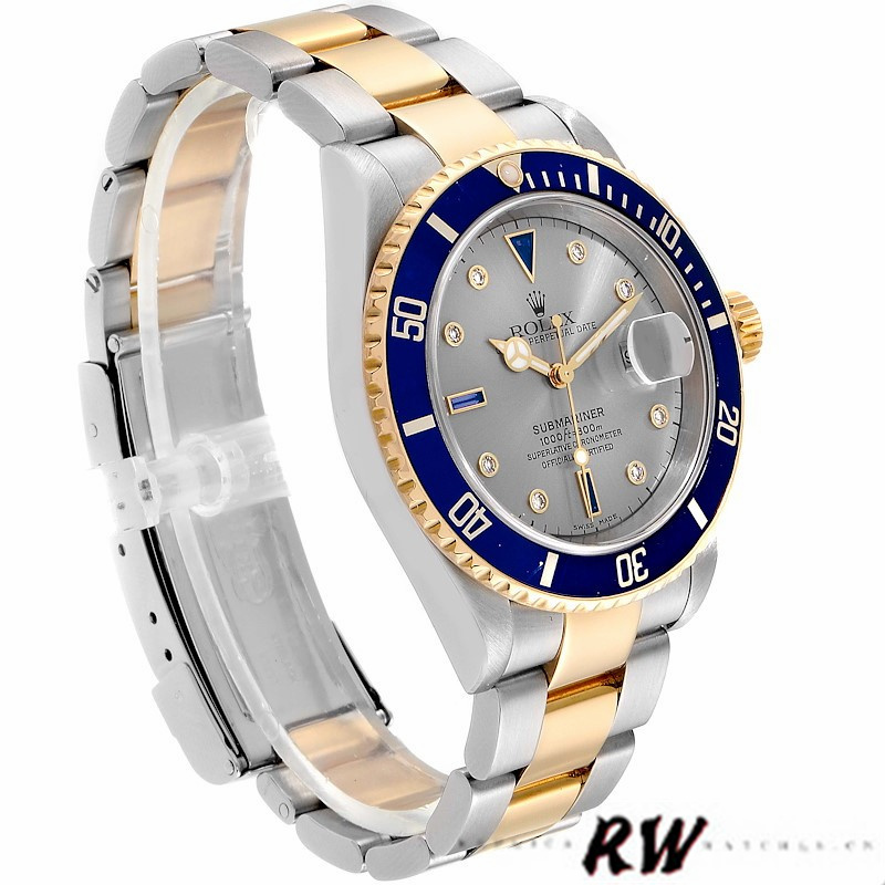 Rolex Submariner 16613 Steel Gold Diamond Sapphire Serti Dial 40mm Mens Replica Watch