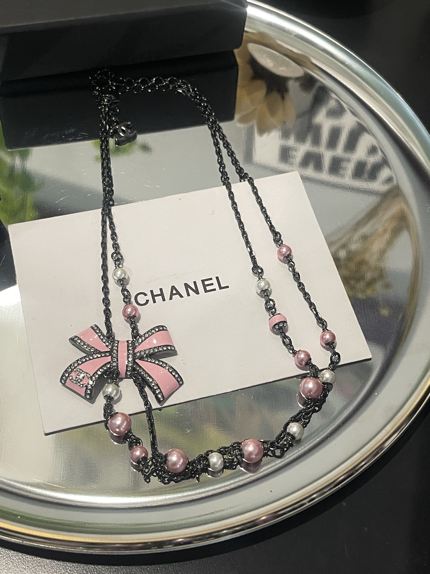 Chanel Two Layers Pink Bow Pearl Necklace - Original Replica Club