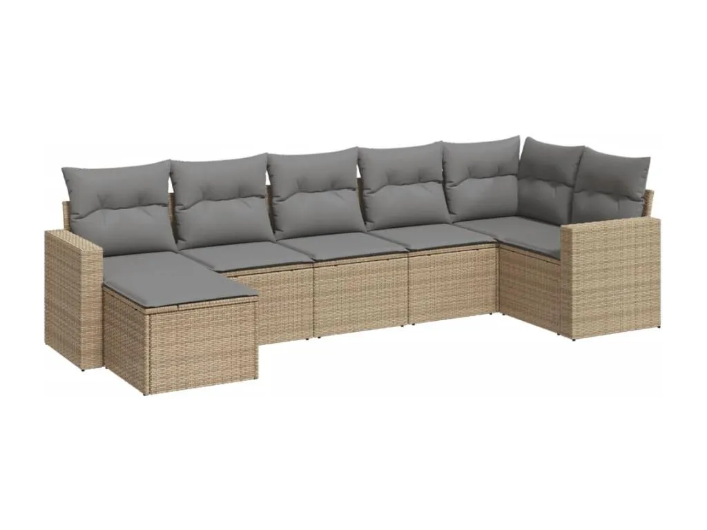 Set sofás de jardín 7 piezas y cojines ratán sintético beige vhbj90276