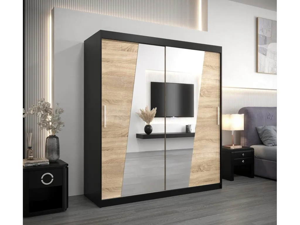 Armario Rhomb de puertas correderas 200/180/62 2 puertas (negro/Boverdeco)