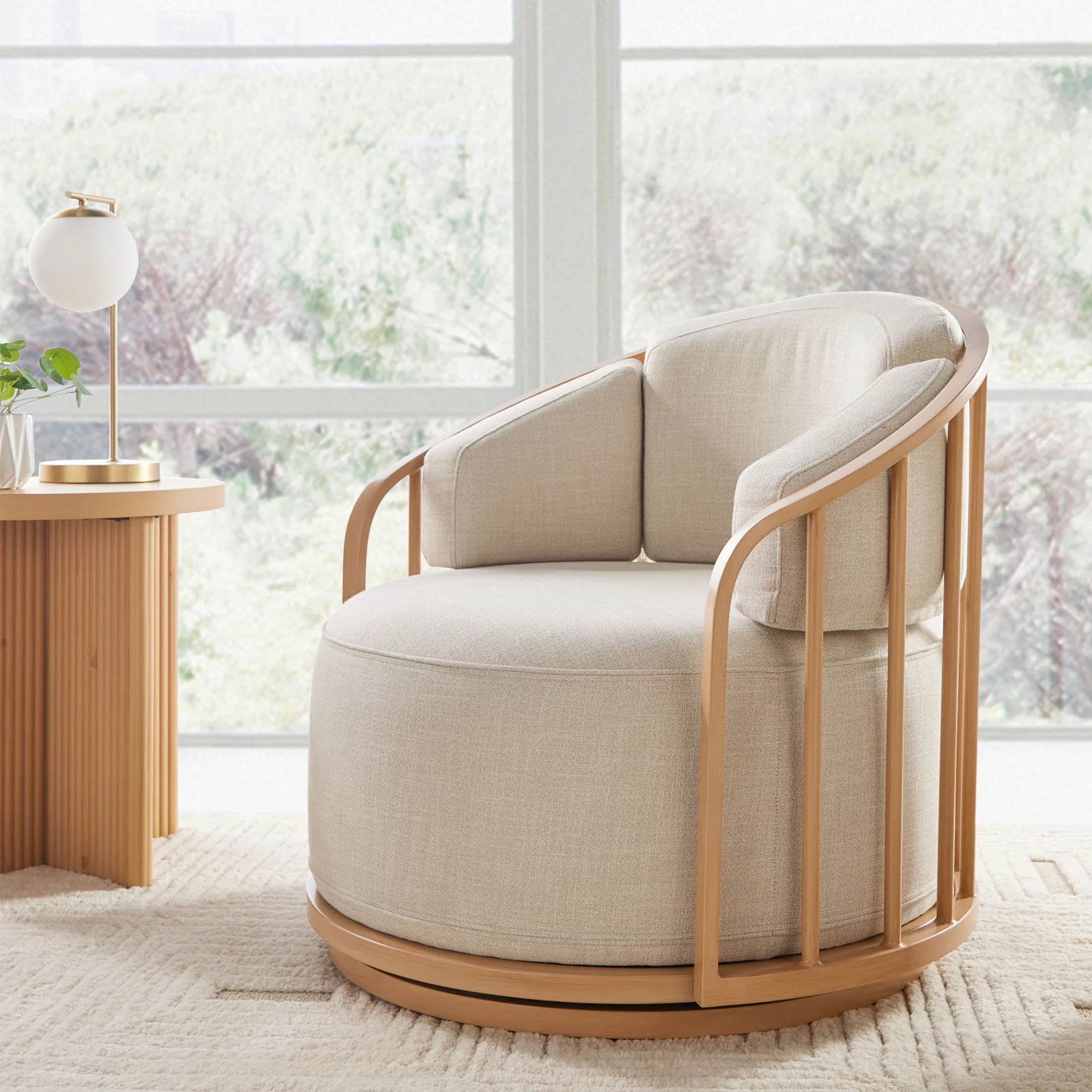 Better Homes & Gardens Lillian Swivel Birdcage Accent Chair, Cream Linen - Image 6
