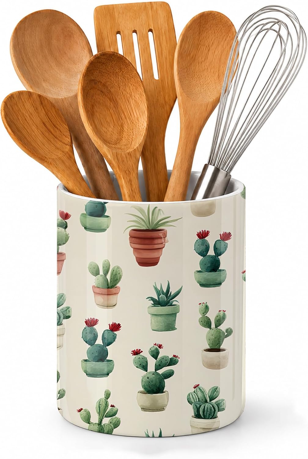 Japanese Waves Kitchen Utensil Holder,Sunrise Cherry Blossoms Ceramic Utensil Crock for Countertop,Cooking Tools Storage jar for Spatulas and Spoons,Housewarming Gifts 6.3