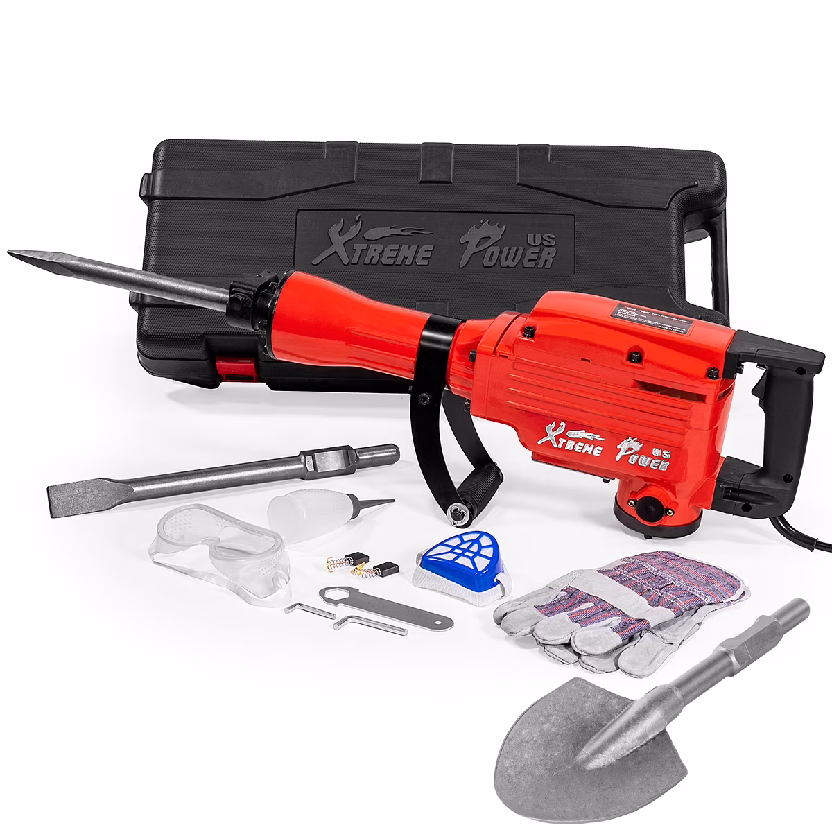 XtremepowerUS Demolition Jack Hammer Heavy Duty, 2200W Electric Jackhammer With Scraping Chisel, 1800BPM Power Drill Concrete Breaker Bar Point & Chisel Bits Chisel Set, Red - Image 3