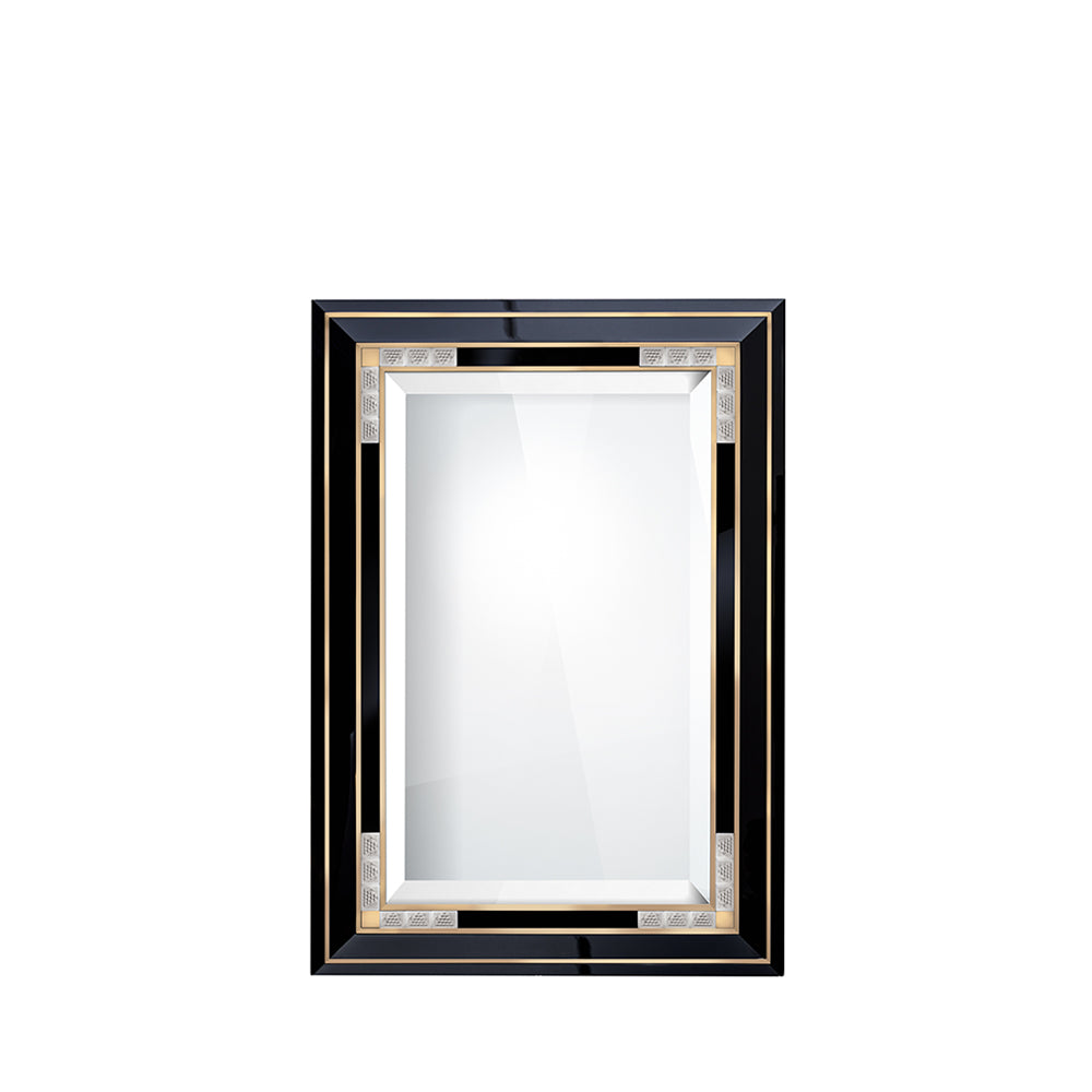 MIROIR RAISINS - CRISTAL INCOLORE ET LAQUÉ NOIR, ACIER SATINÉ DORÉ