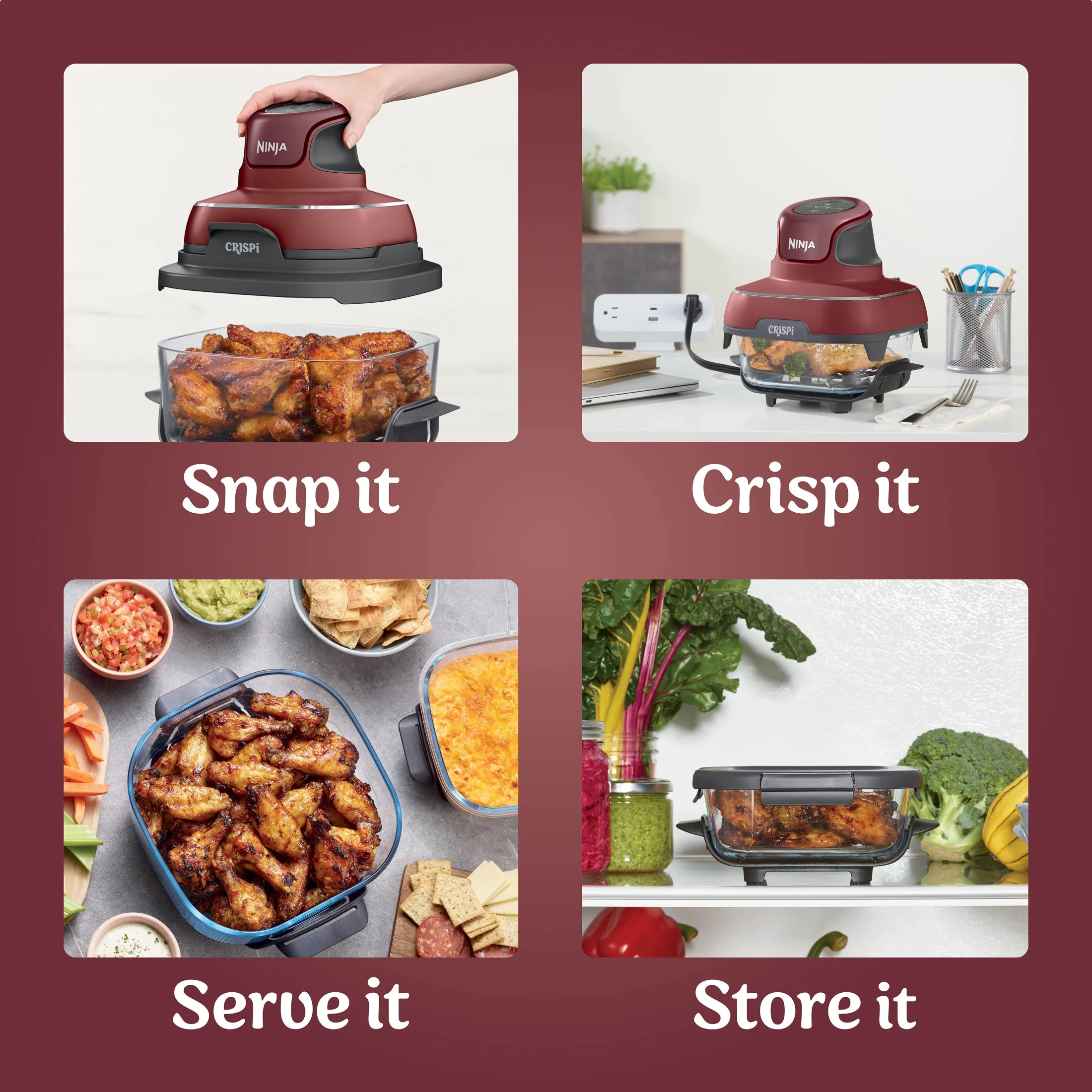 Ninja Crispi 3-in-1 Portable Glass Air Fryer Cooking System, 1500W, 4-Qt & 5-Cup TempWare Glass Containers with Storage Lids, Microwave, Freezer & Dishwasher Safe, White, FN100WH - Image 25