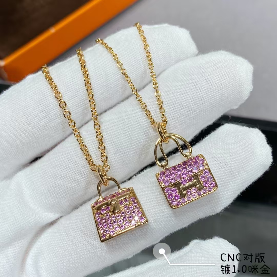 Hermes Diamond Paved Bag Pendant Necklace - Original Replica Club