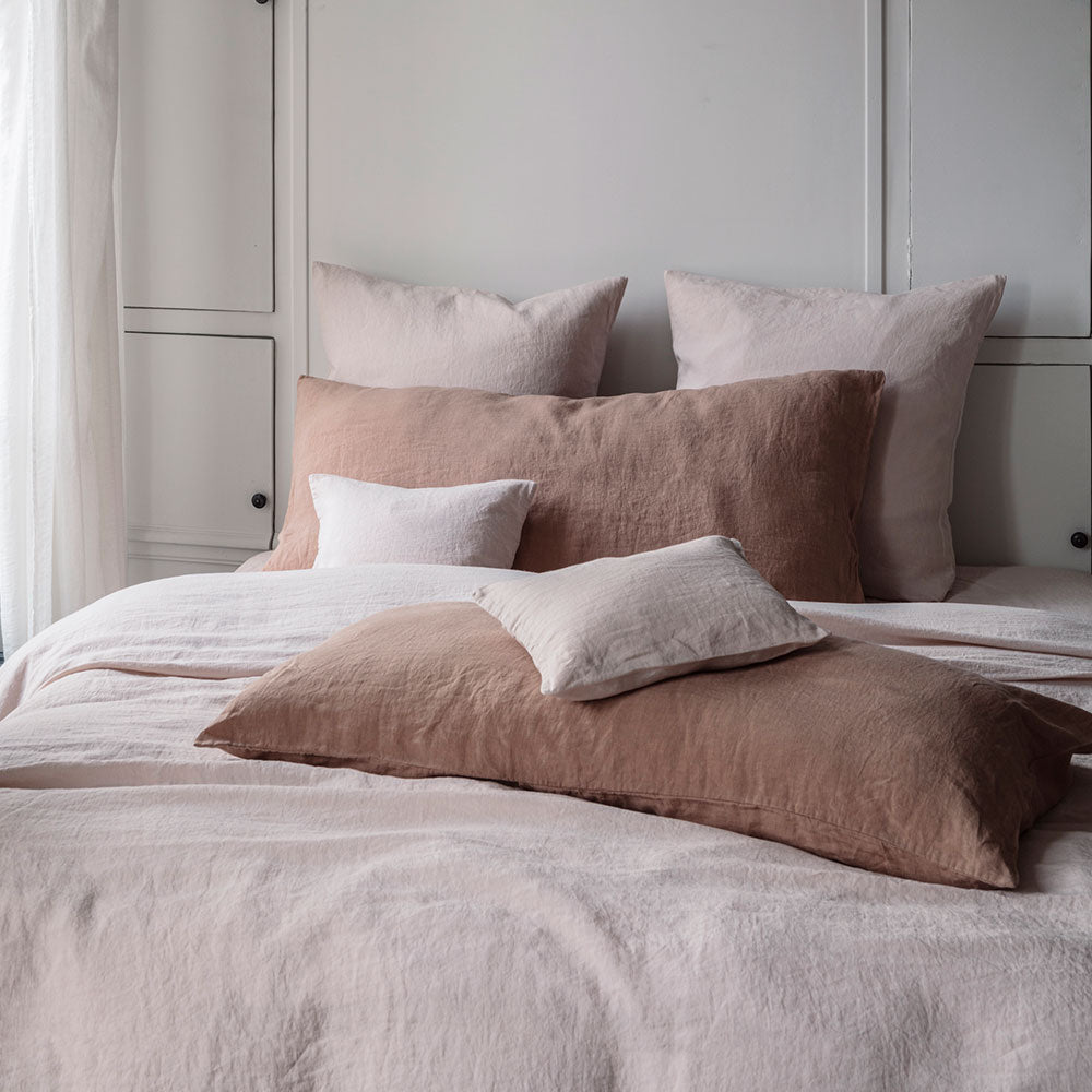 Coussin rectangle en lin lavé - Rose Argile