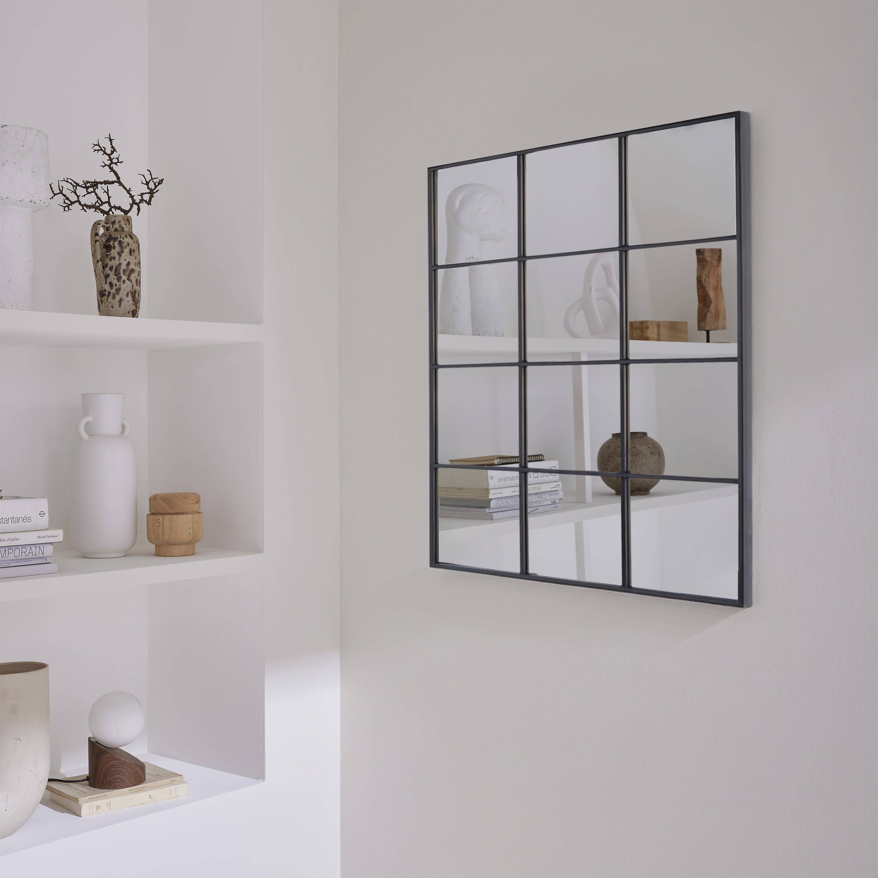 Terry - Espejo rectangular industrial en acero decorativo de pared