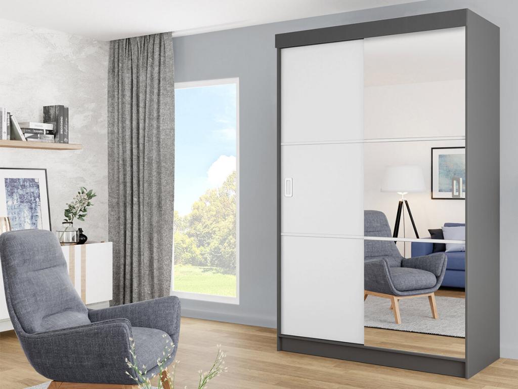 Armario Dover 111, Grafito|Blanco, 205x138x60cm, Puertas de armario: Correderas