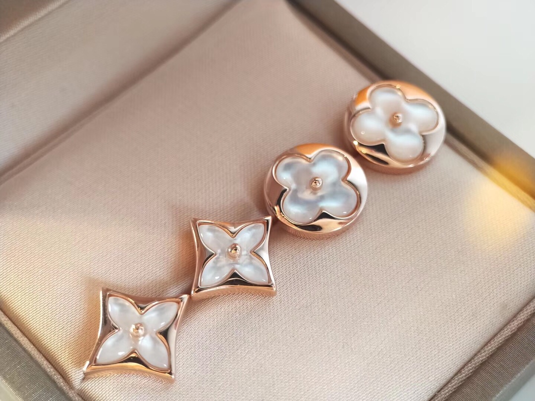 Louis Vuitton Dainty Rose Gold White Mother of Pearl Stud Earrings - Original Replica Club