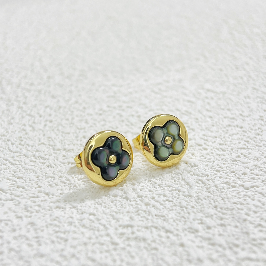 Louis Vuitton Gray Mother of Pearl Stud Earrings - Original Replica Club